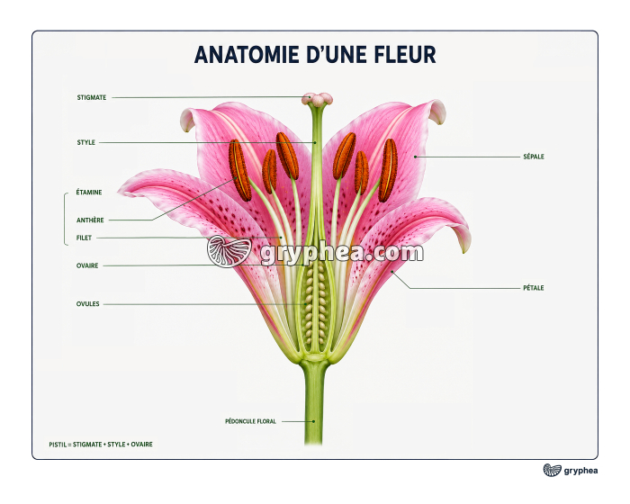 Anatomie d'une fleur de Lys - planche légendée - gryphea.com